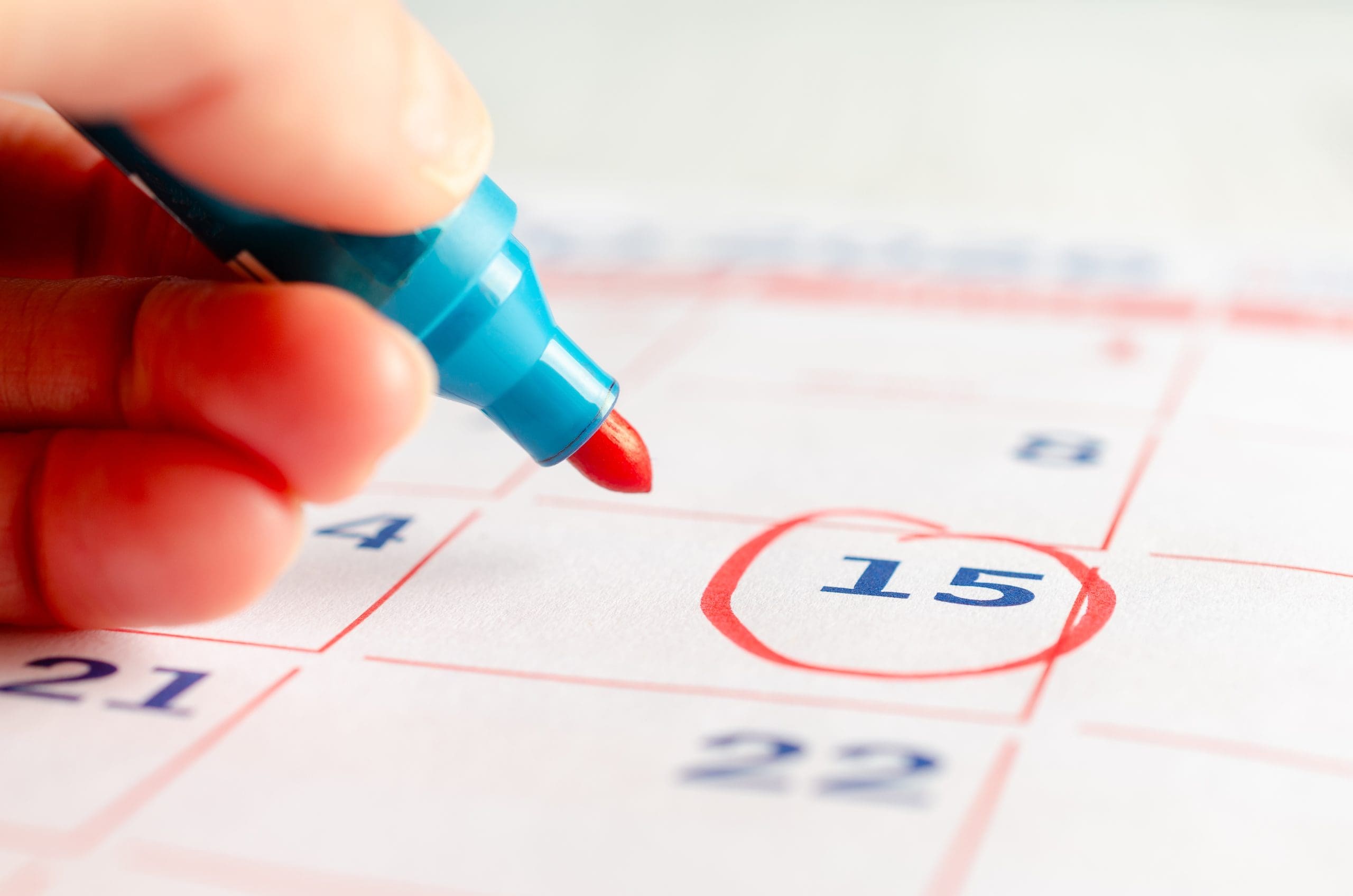 Calendar Date Marked with a Bright Red Circle